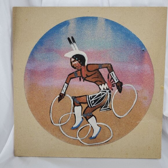 Native American Hoop Dancer Sand Art Painting On Wood Particle Board unsigned - Picture 1 of 10